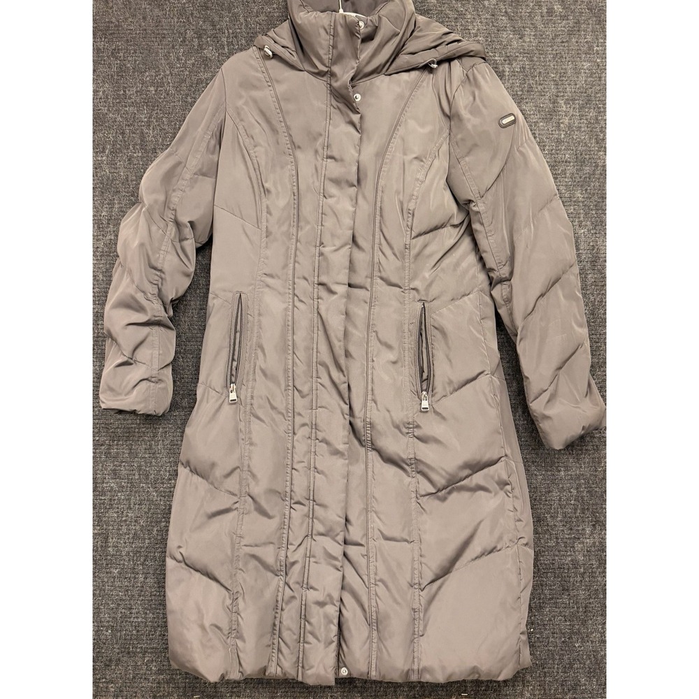 Calvin Klein Grayish Brown Quilted Down Puffer Coat With Hood Sz. Small